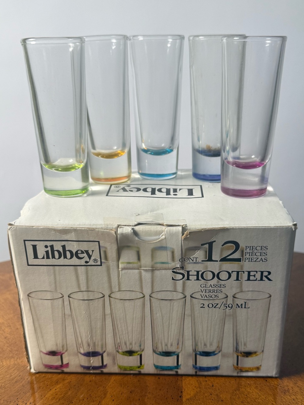 Vintage MCM Libbey Colored Base Shooter Shot Glasses - Set of 12